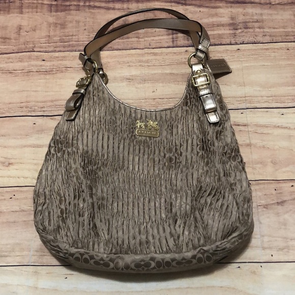 Coach Handbags - Coach Gold Madison Gathered Signature Maggie 18886
